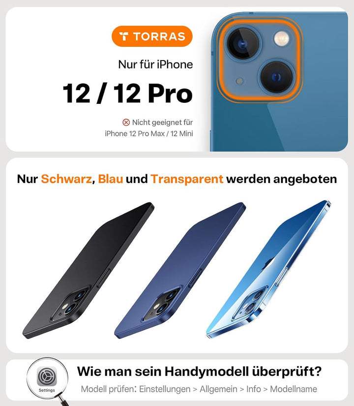 TORRAS für iPhone 12 Hülle, iPhone 12 Pro Hülle Ultra Dünn (Wie Original) Slim Handyhülle Case (Unze