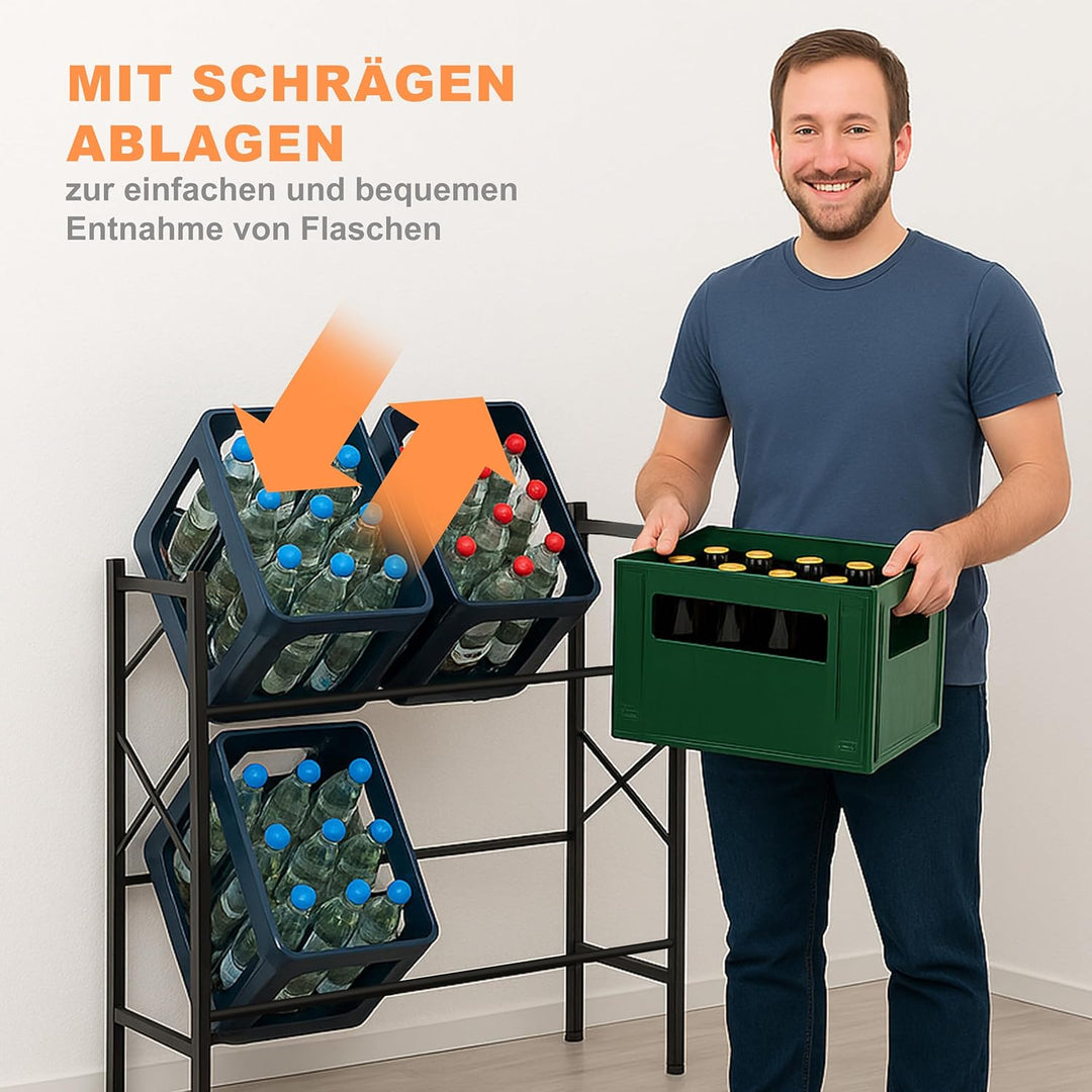 Relaxdays Getränkekistenregal, HxBxT: 80x104x32 cm, 300 kg, 6 Kisten, Stahl, Getränkekistenständer,