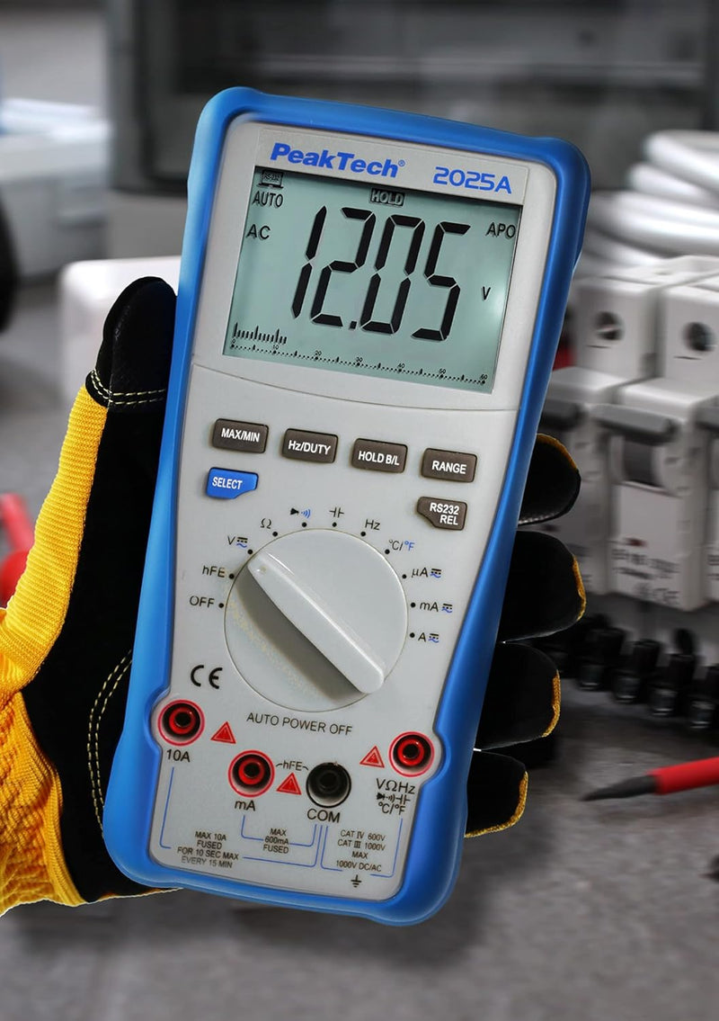 PeakTech 2025 A – True RMS Digital Multimeter, 6.000 Counts, integrierte Datenschnittstelle mit Soft