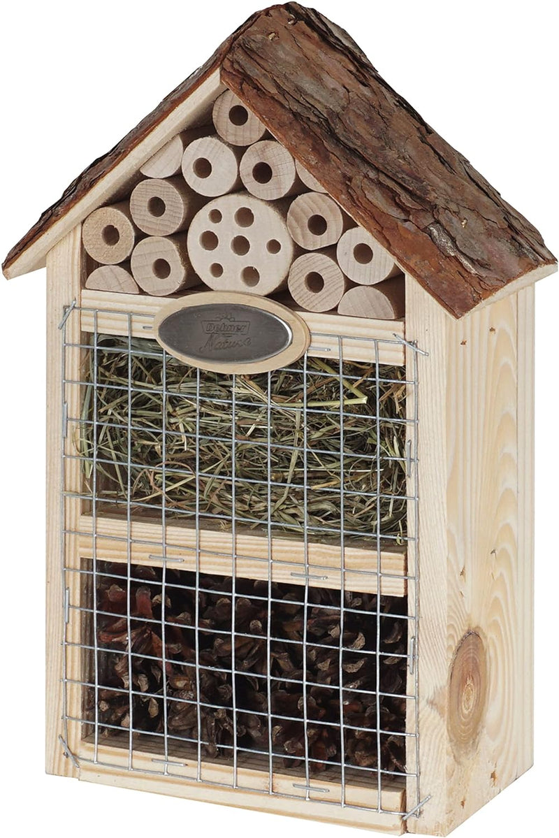 Dehner Natura Insektenhotel Flavia, ca. 19 x 28 x 9 cm, Kiefernholz/Metall, natur OneSize, OneSize