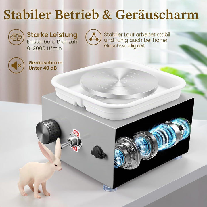 Töpferscheibe, Töpferscheibe Elektrisch mit 2000 U/min Einstellbare Geschwindigkeit, Pottery Wheel m