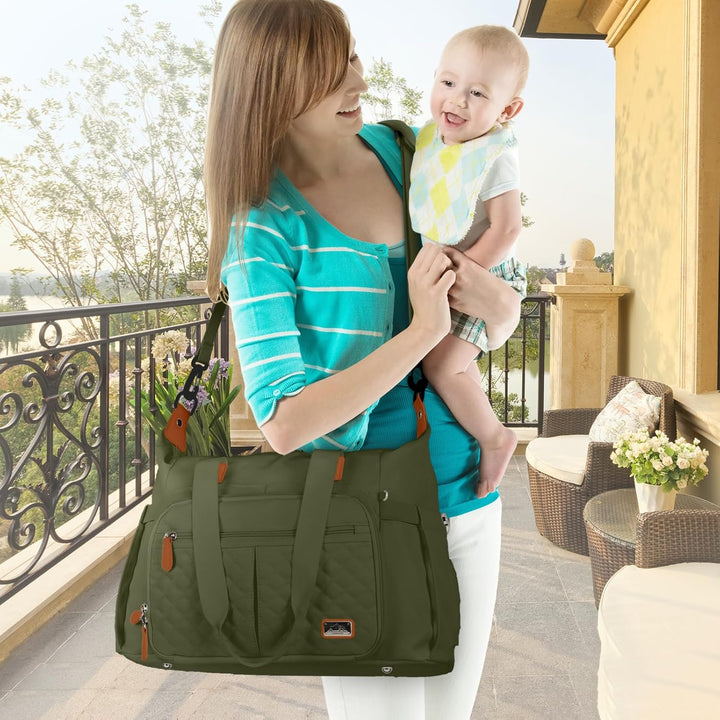 RAINSMORE Baby Wickeltasche Gross mit Schnullertasche und Wickelunterlage Multifunktions Babytasche