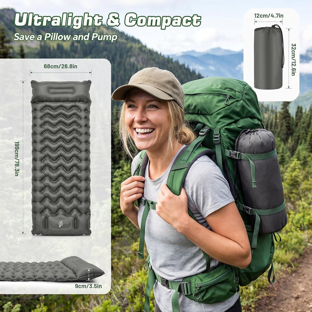 PHYSEN Camping Isomatte mit Aufblasbare & 360° Riemen – Wasserdicht Fusspumpe Luftmatratze für Outdo