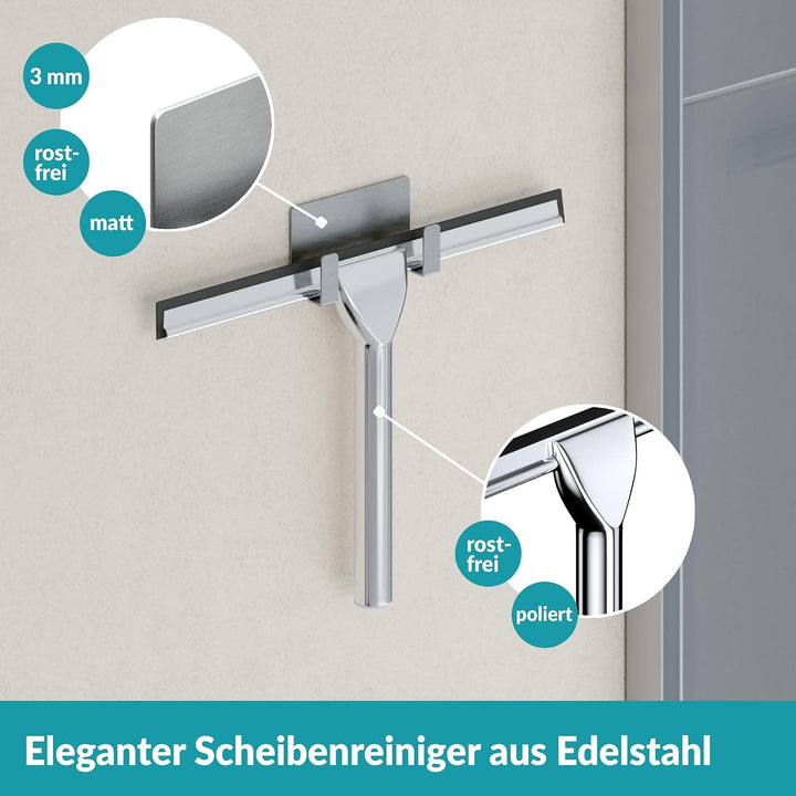 WEISSENSTEIN Duschabzieher ohne Bohren | Abzieher Dusche mit Haken zur Halterung - Gummilippe 25cm -