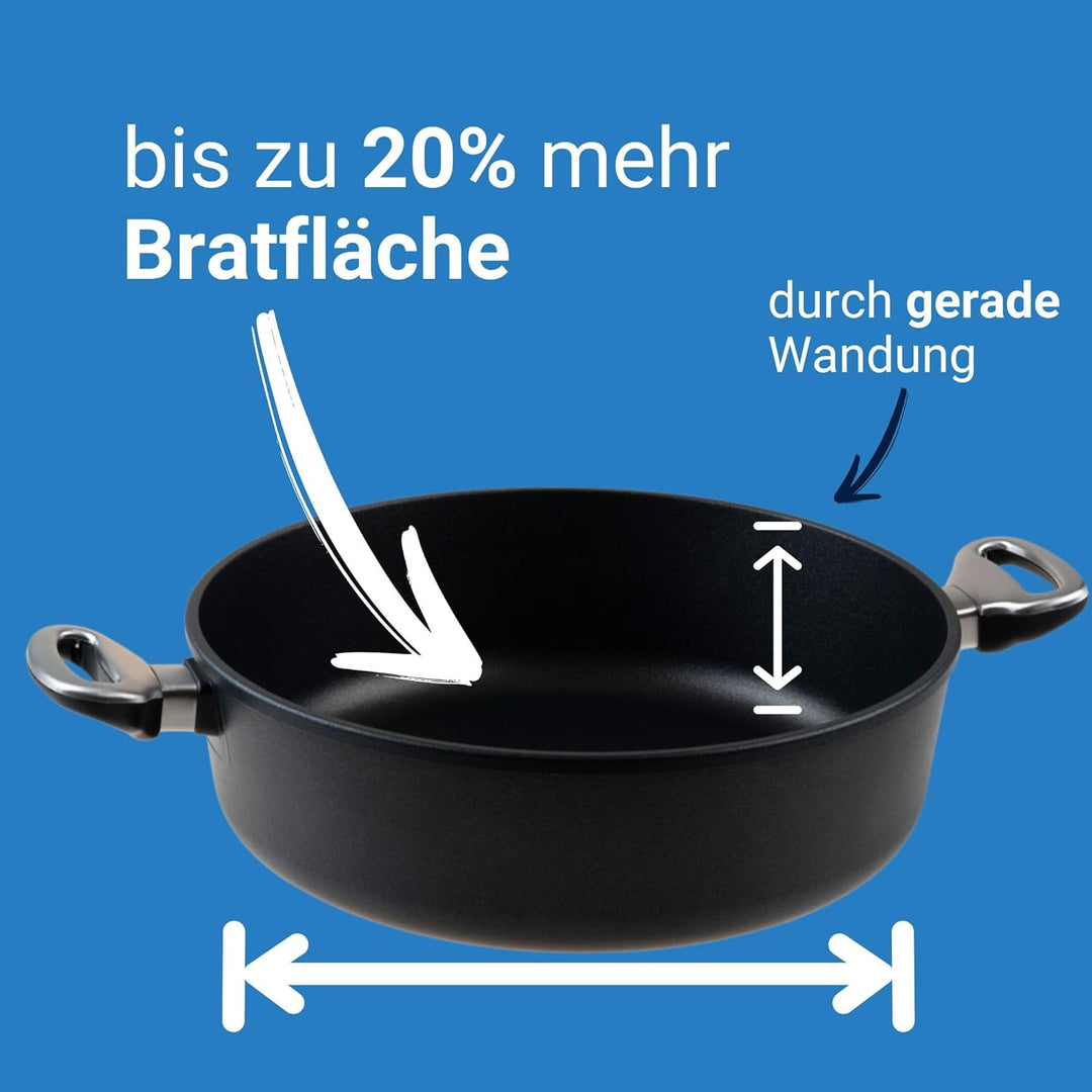 Harecker Bräterpfanne 32 cm Ø aus robustem Aluguss mit praktischen Seitengriffen | PFOA-freie Antiha