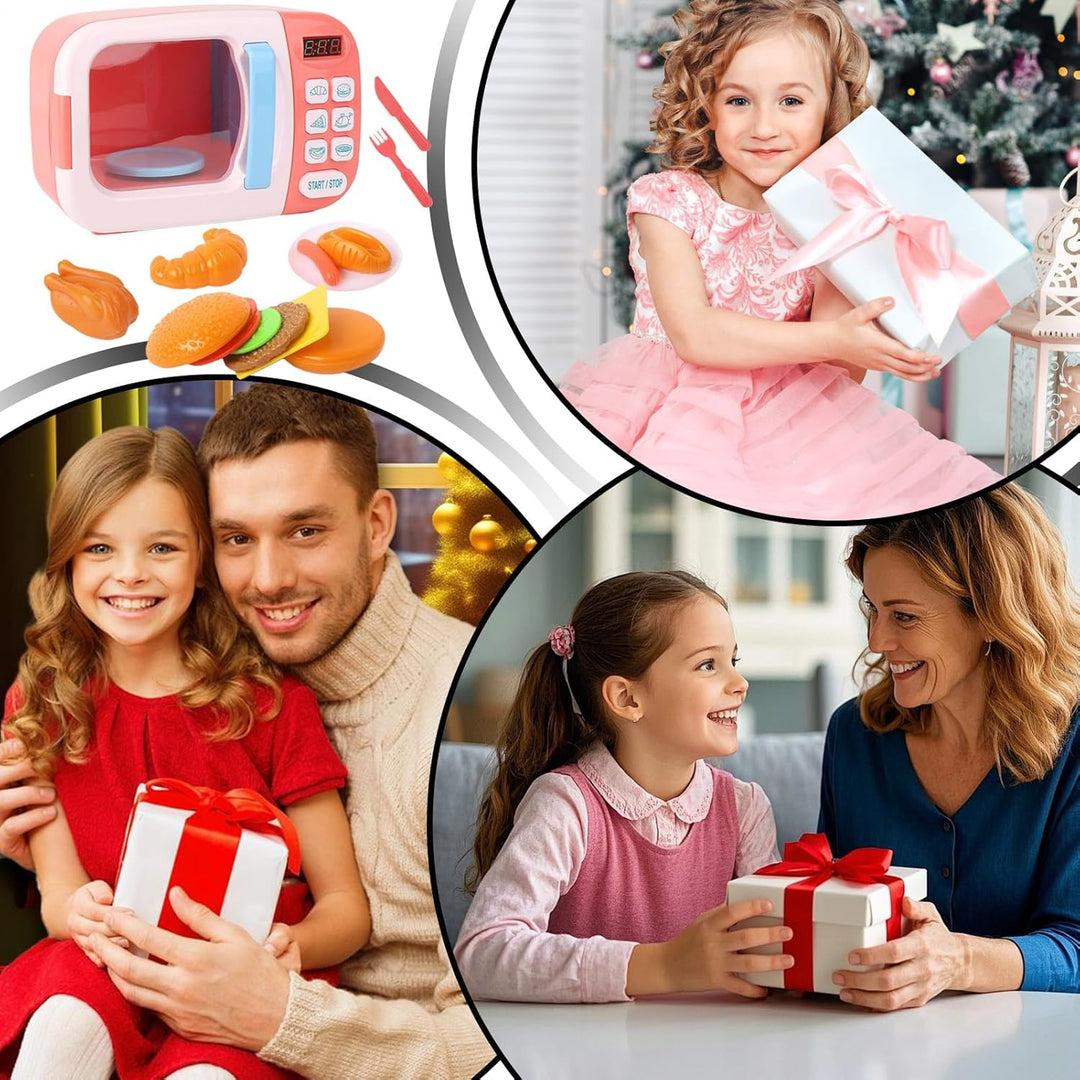 Yulokdwi Spielzeug Mikrowelle,Küchenspielzeug Set mit Licht und Sound - Realistischer Timer Mikrowel