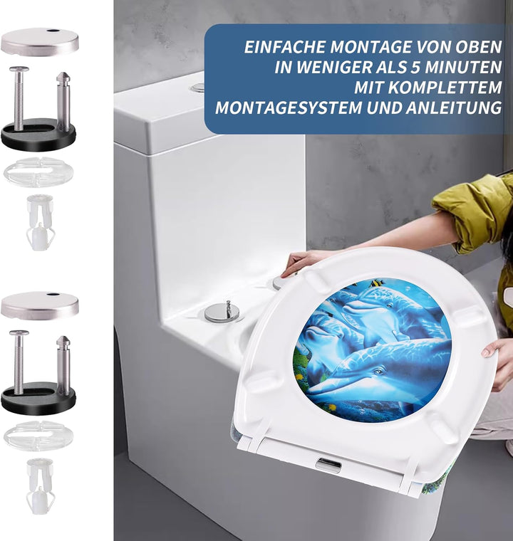 Toilettendeckel mit Absenkautomatik, WC Sitz mit Absenkautomatik Oval Form klodeckel Einfache Reinig