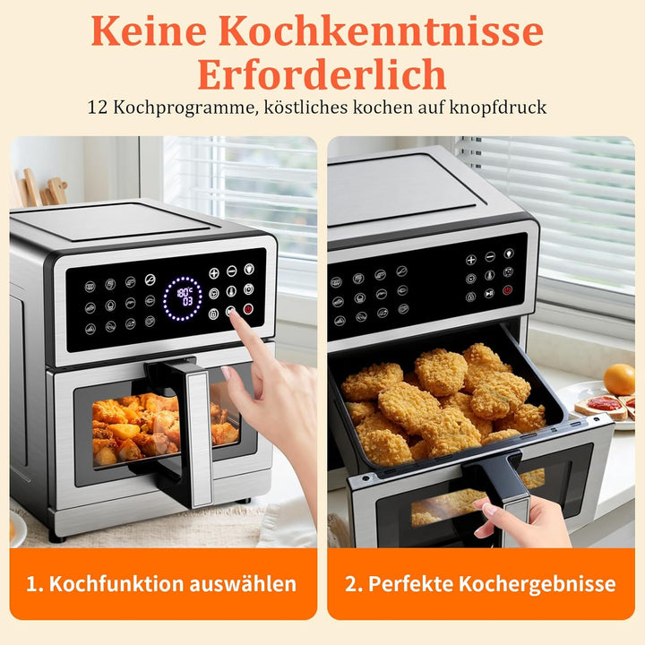 Heissluftfritteuse 8L XXL | Airfryer Ober/Unterhitze Heizelemente, Air Fryer Luftfritteuse Sichtfens