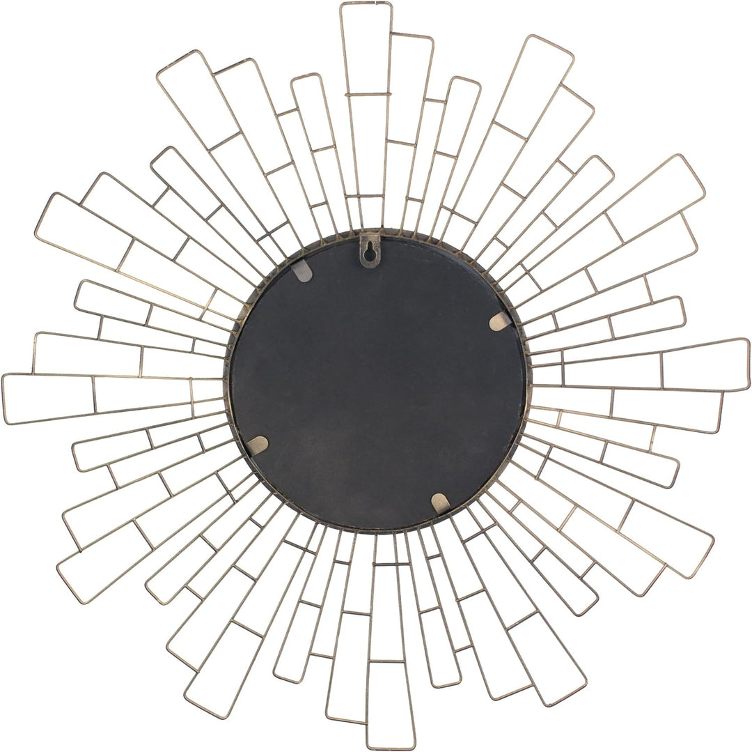 Stonebriar Round Decorative 23.6" Geometric Metal Sunburst Hanging Mirror for Wall, Antique Gold, An