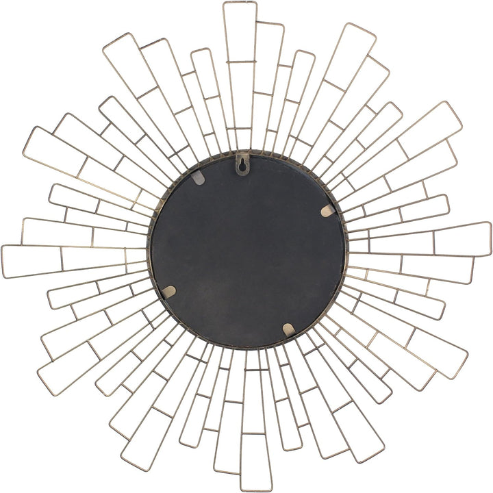 Stonebriar Round Decorative 23.6" Geometric Metal Sunburst Hanging Mirror for Wall, Antique Gold, An