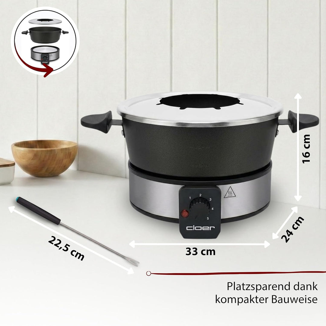 Cloer 6679 Fondue für 8 Personen, beschichteter Aluminiumtopf, inklusive Spritzschutz, 8 farbig mark
