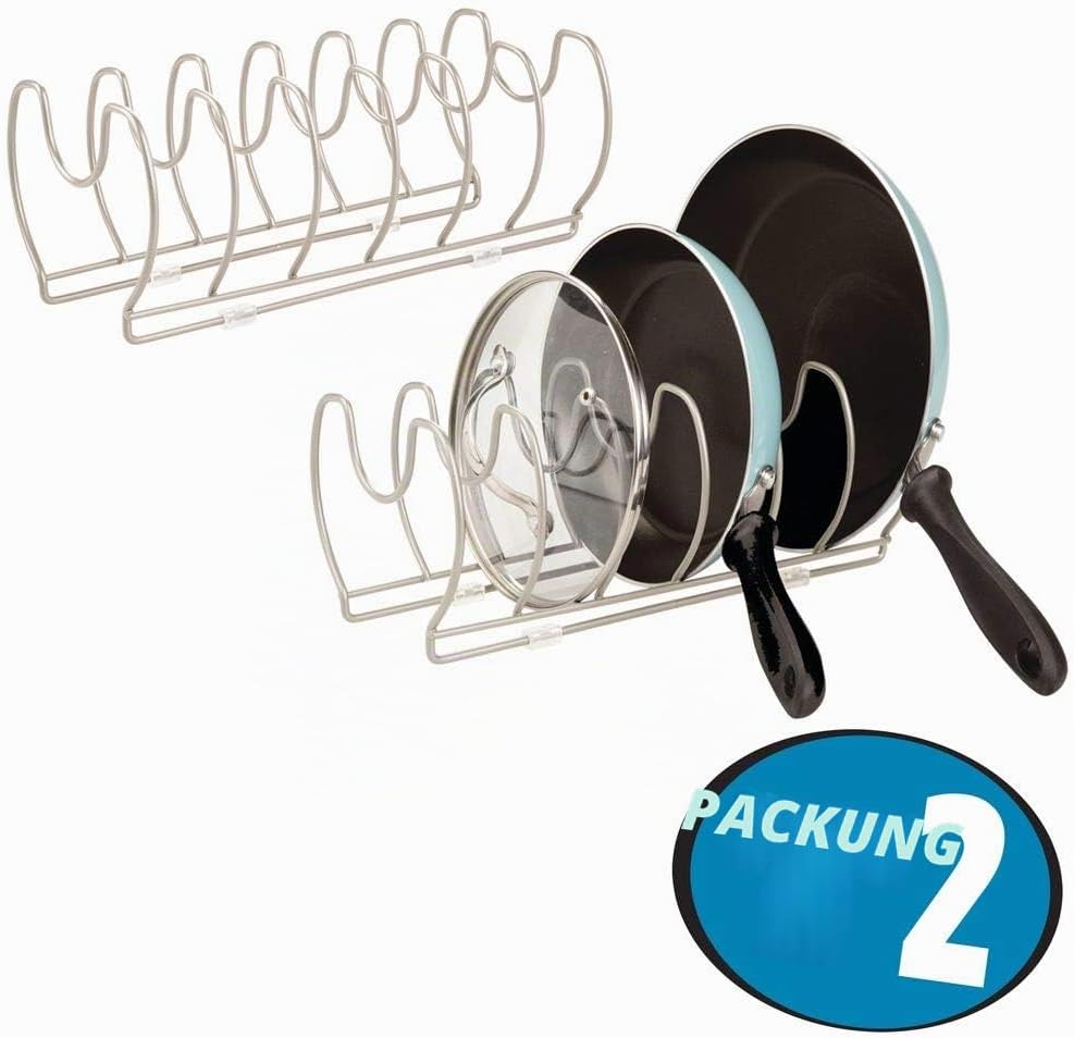 mDesign 2er-Set Geschirrablage für Kochtöpfe, Deckel und Pfannen – kompakter Topfdeckelhalter aus Me