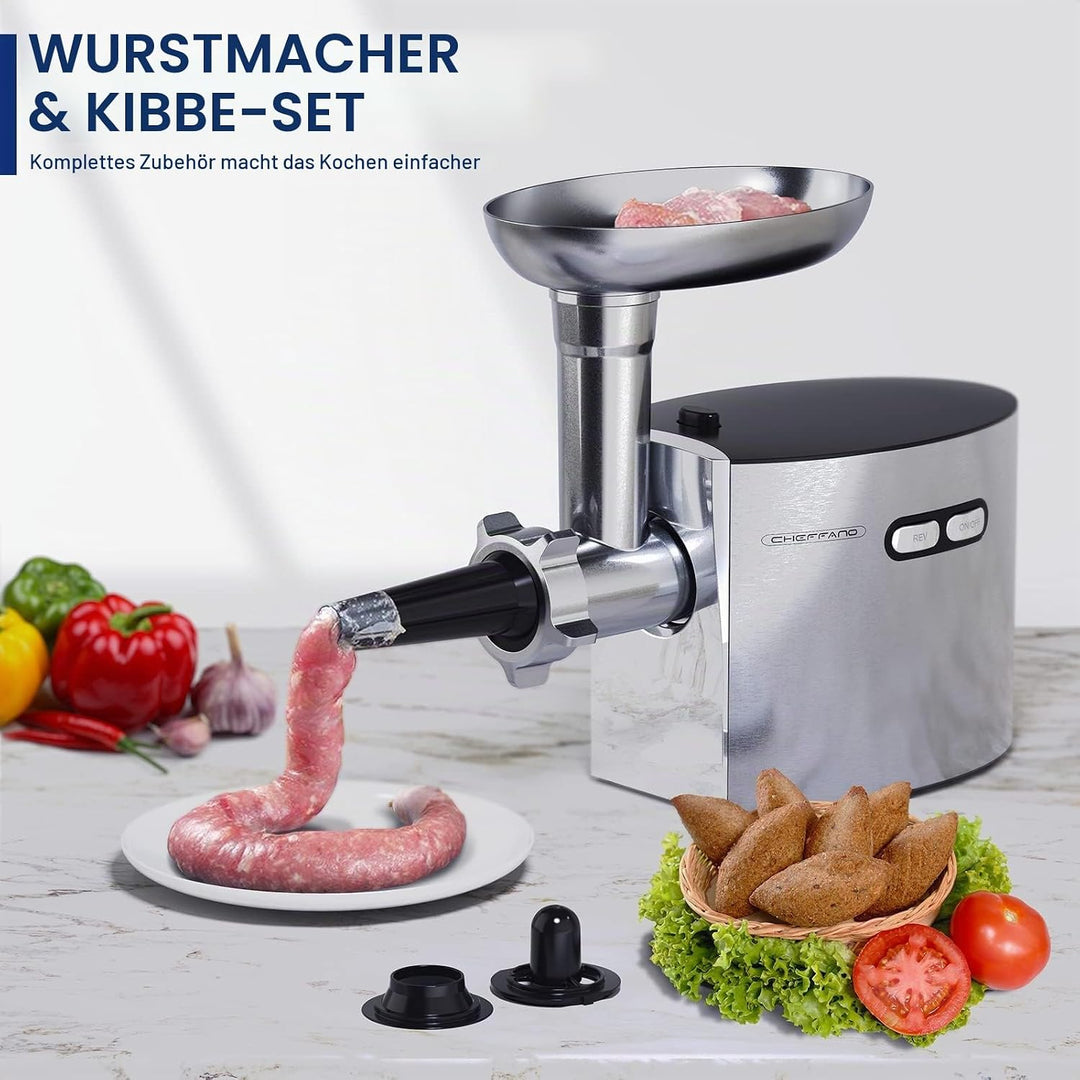CHEFFANO 2800W[Max] Elektrischer Fleischwolf, 4-in-1 Multifunktions Fleischzerkleinerer mit 3 Edelst