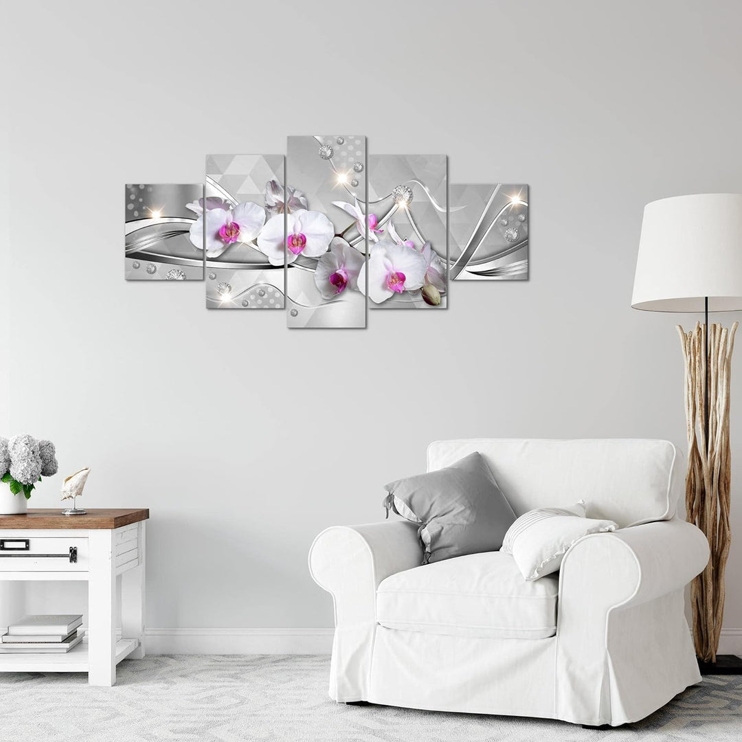 Runa Art Wandbilder Blumen Orchidee 5 Teilig Bild auf Vlies Leinwand Deko Wohnzimmer Abstrakt Grau V