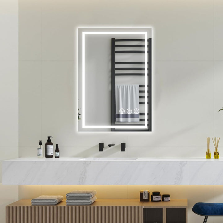 Badspiegel mit Beleuchtung LED, 50x70cm Spiegel mit Light, Wandspiegel mit Frontbeleuchtung, Antibes
