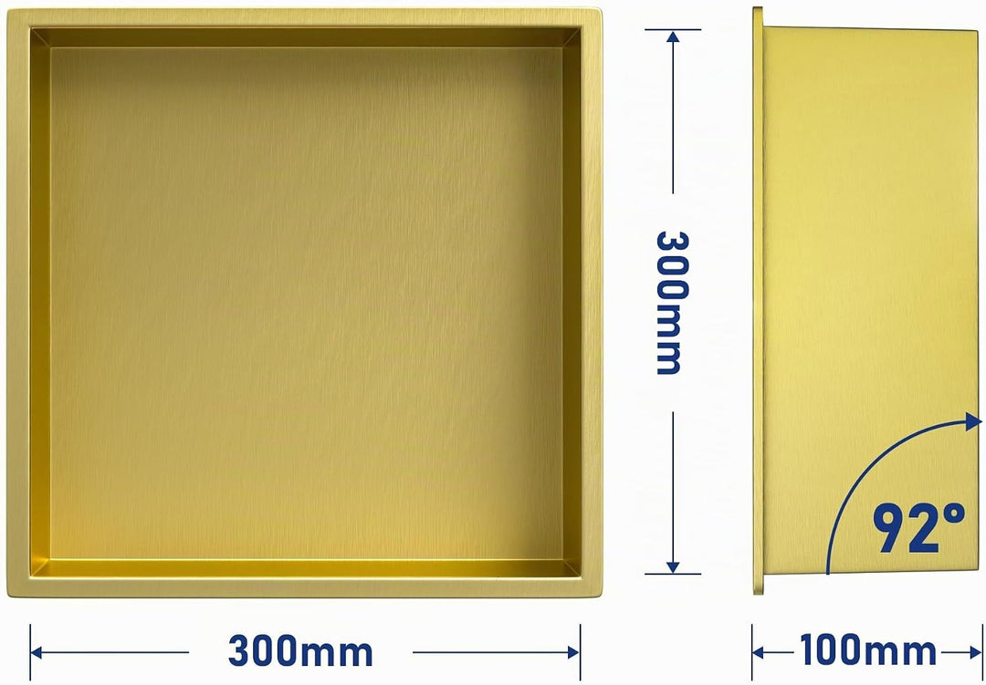 Wandnische 304 Edelstahl 30 cm × 30 cm × 10 cm Duschnische Gold für Badezimmeraufbewahrung Keine Fli