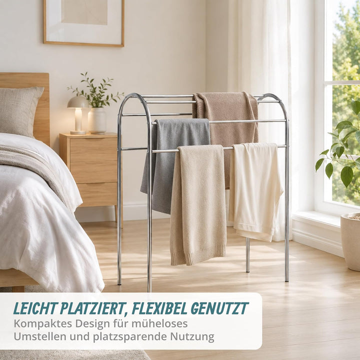 Relaxdays Handtuchständer, HBT: 81,5 x 78 x 29,5 cm, Edelstahl, 6 Stangen, stehender Handtuchhalter,