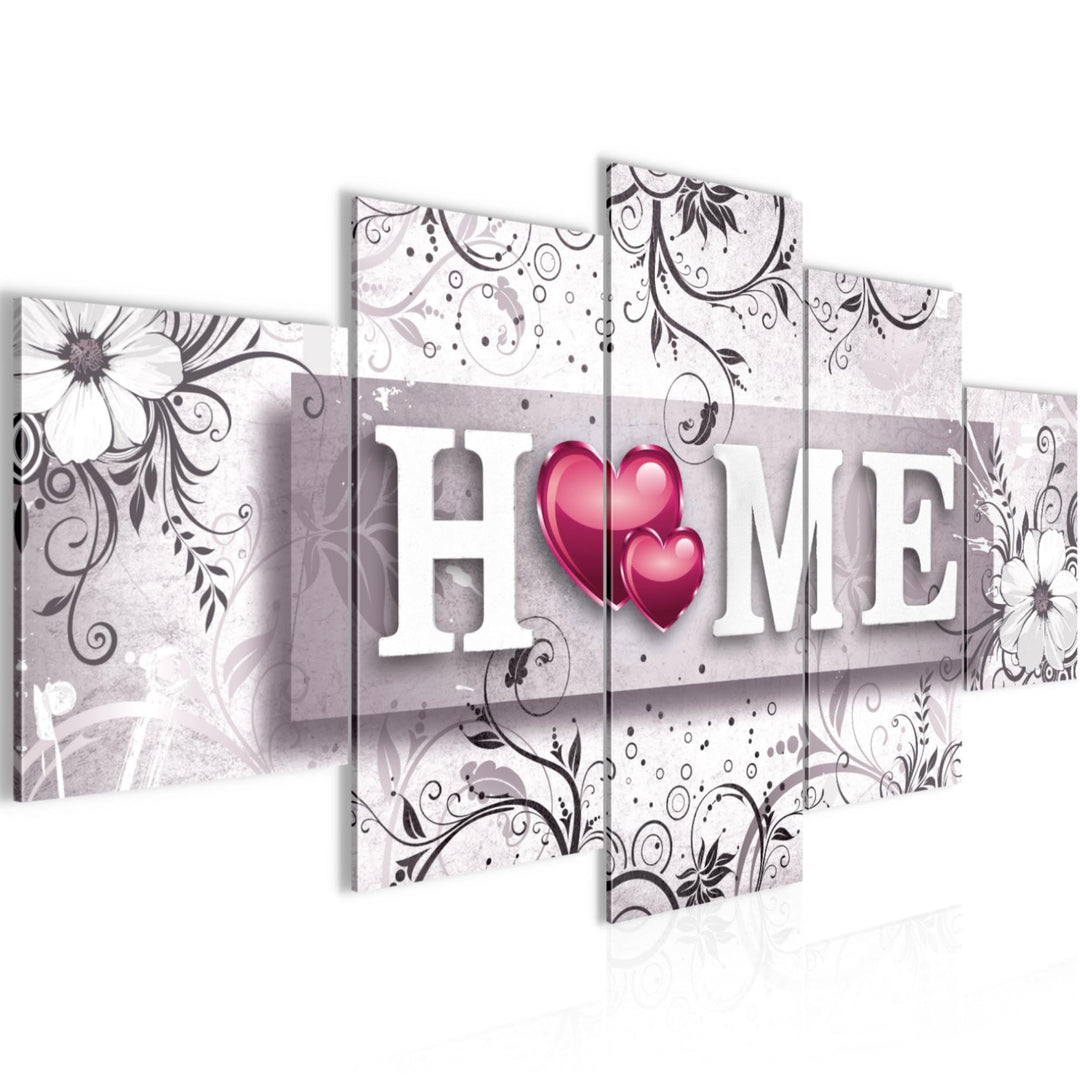 Runa Art Wandbilder Home 5 Teilig Bild auf Vlies Leinwand Deko Wohnzimmer Mit Spruch Grau Rosa 03095