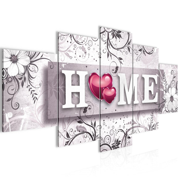 Runa Art Wandbilder Home 5 Teilig Bild auf Vlies Leinwand Deko Wohnzimmer Mit Spruch Grau Rosa 03095