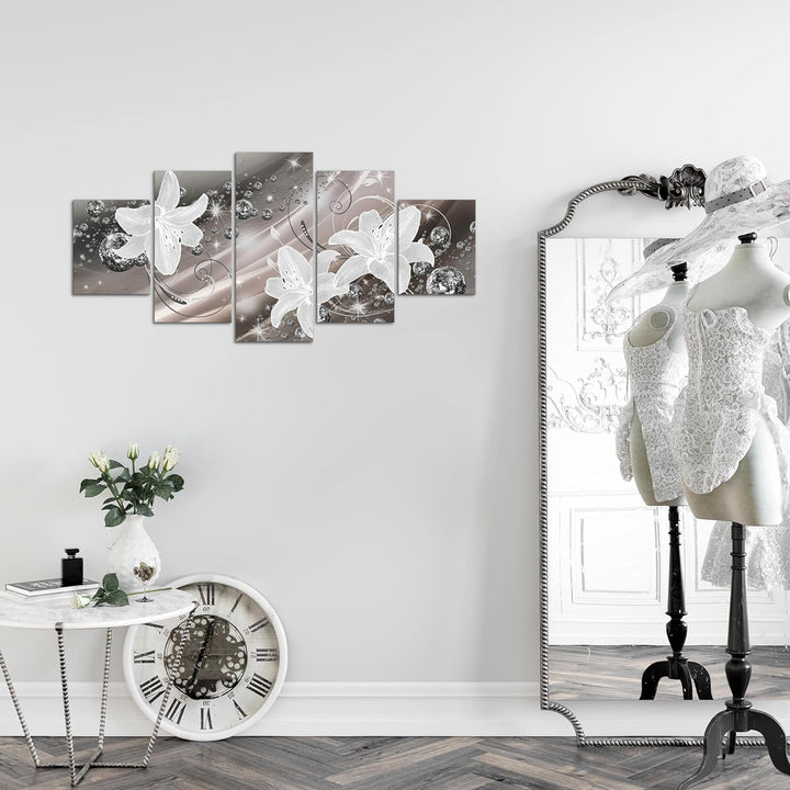 Runa Art Wandbilder Blumen Lilien 5 Teilig Bild auf Vlies Leinwand Deko Wohnzimmer Abstrakt Braun 21