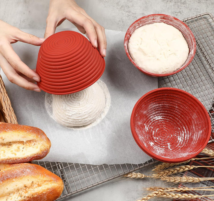Webake Gärkorb Brot Rund Klein Gärkörbchen Set Silikon 4 Stück 13 cm Sauerteig Brotgärkörbe Brotgärk