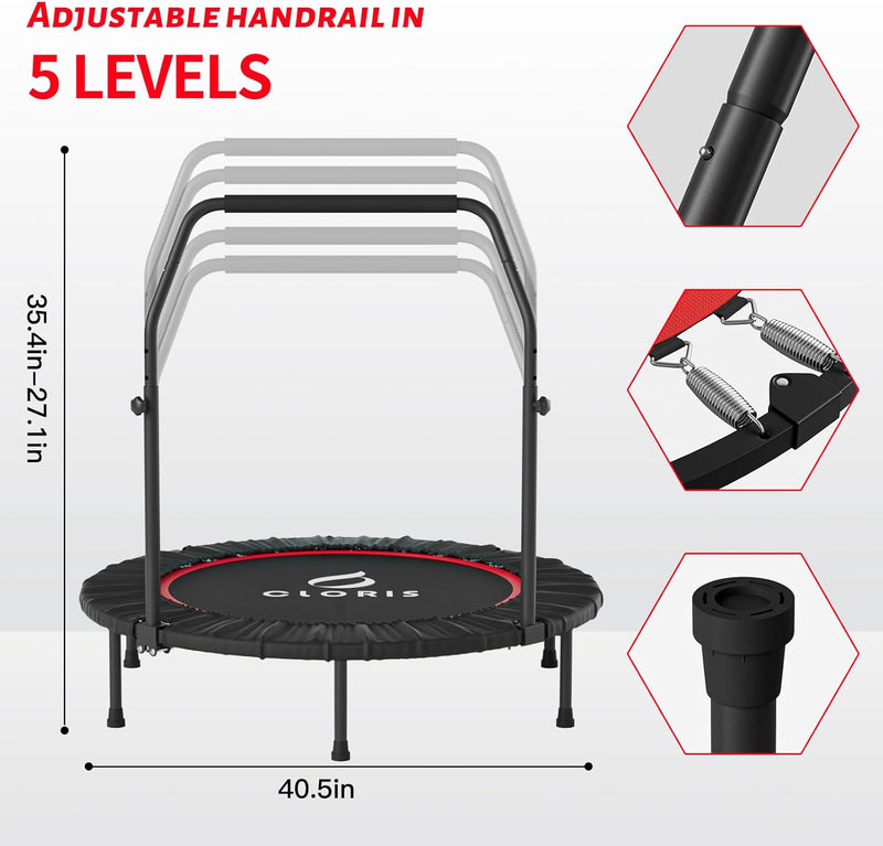 CLORIS Faltbares Fitness-Trampolin, 101,6 cm, max. Tragkraft 180 kg, Mini-Rebounder mit verstellbare