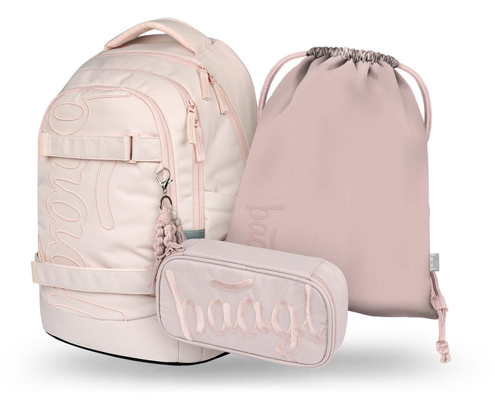 Baagl Schulrucksack Set Jungen Mädchen Teenager 3 Teilig, Skateboard Rucksack Skate MAX, Schultasche