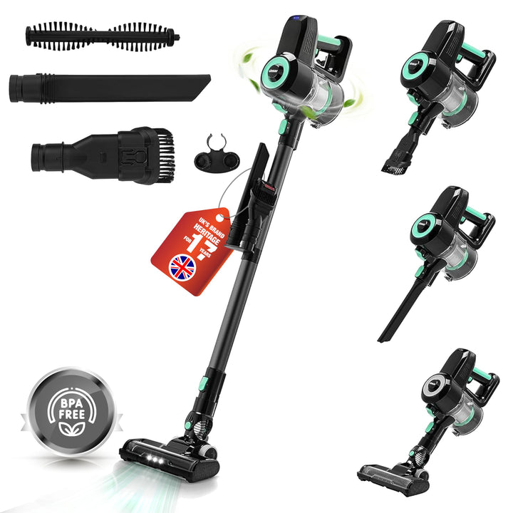 Akku Staubsauger - Beutellos - 36 Min Laufzeit - Kabellos und inkl. Wandhalterung - Mit Breiter LED-