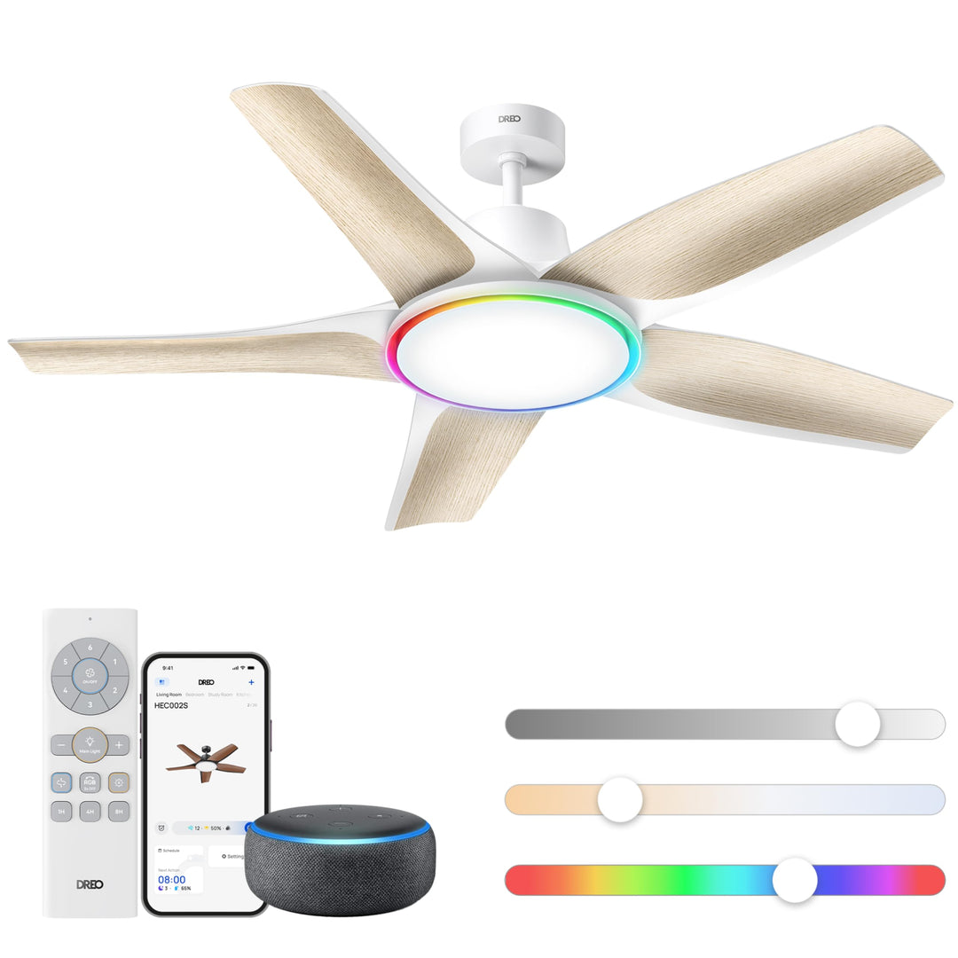 DREO Smarter Low-Profile-Deckenventilator mit Licht, 132 cm, dimmbare LED mit einstellbarer Farbtemp
