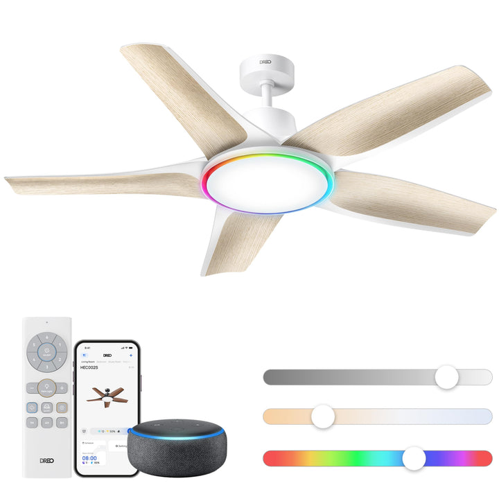 DREO Smarter Low-Profile-Deckenventilator mit Licht, 132 cm, dimmbare LED mit einstellbarer Farbtemp