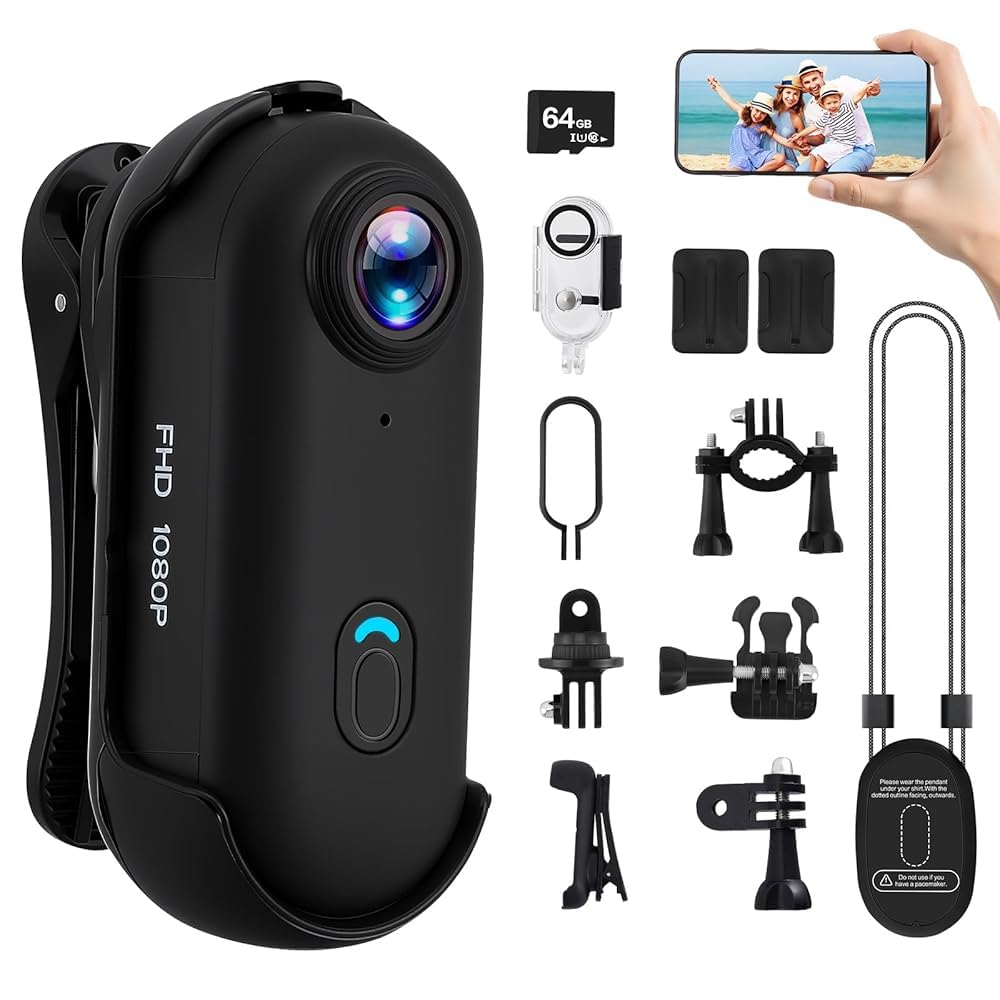 Action Cam, wasserdichte Kamera, 64GB Mini Bodycam, Fahrrad Dashcam, WiFi Action Camera, Körperkamer