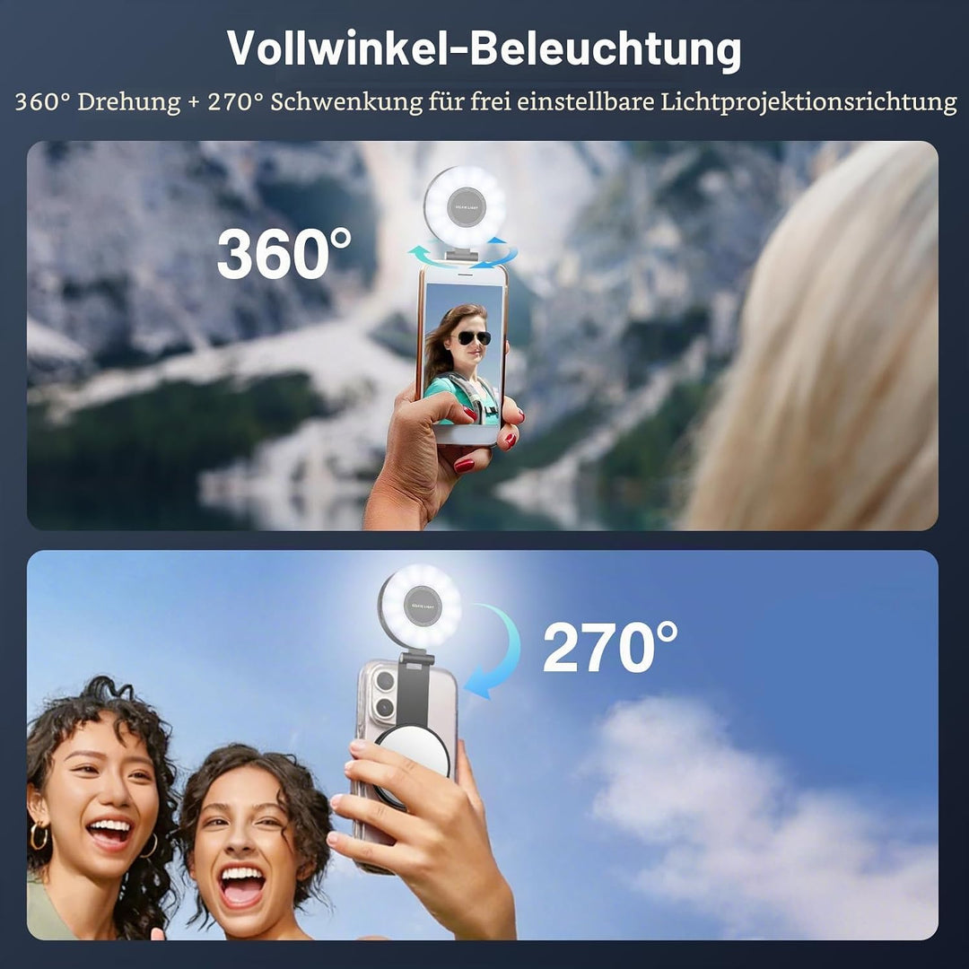 Magnetisches Selfie Licht 3 Modu Mini LED Handy 3-in-1 Magnetische Selfie Licht Kompatibel, Farbtemp