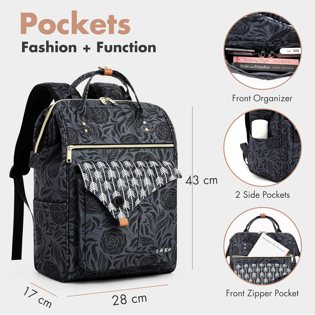 Lekesky Rucksack Damen Rucksack 15,6 Zoll Schulrucksack Daypack mit Anti Diebstahl Tasche für Reisen