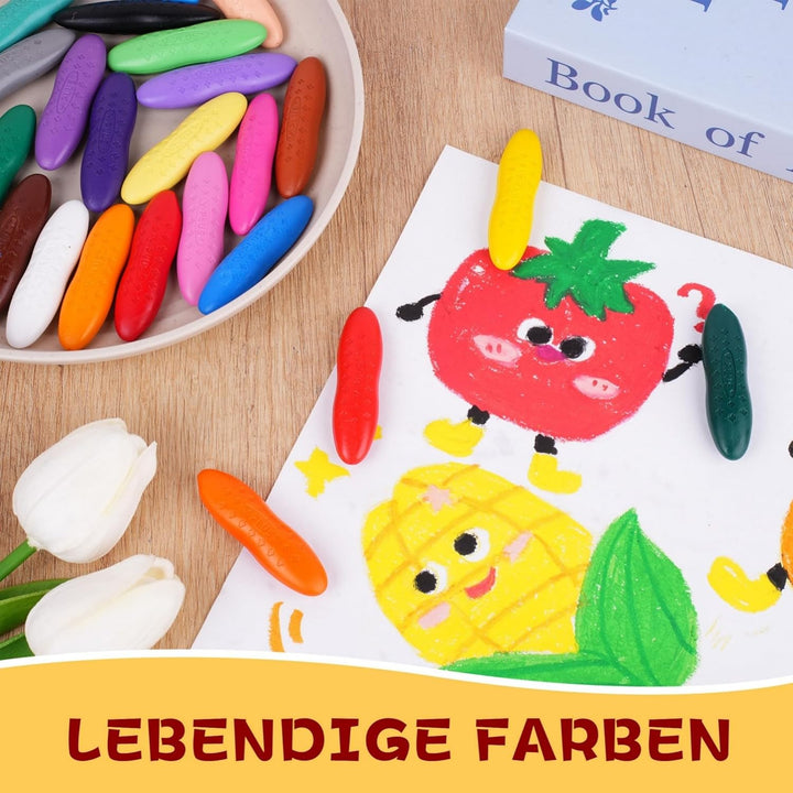 YPLUS Erdnuss Wachsmalstifte für Kleinkinder, 12 Farben, Ungiftige, Leicht zu Halten, Waschbare sich
