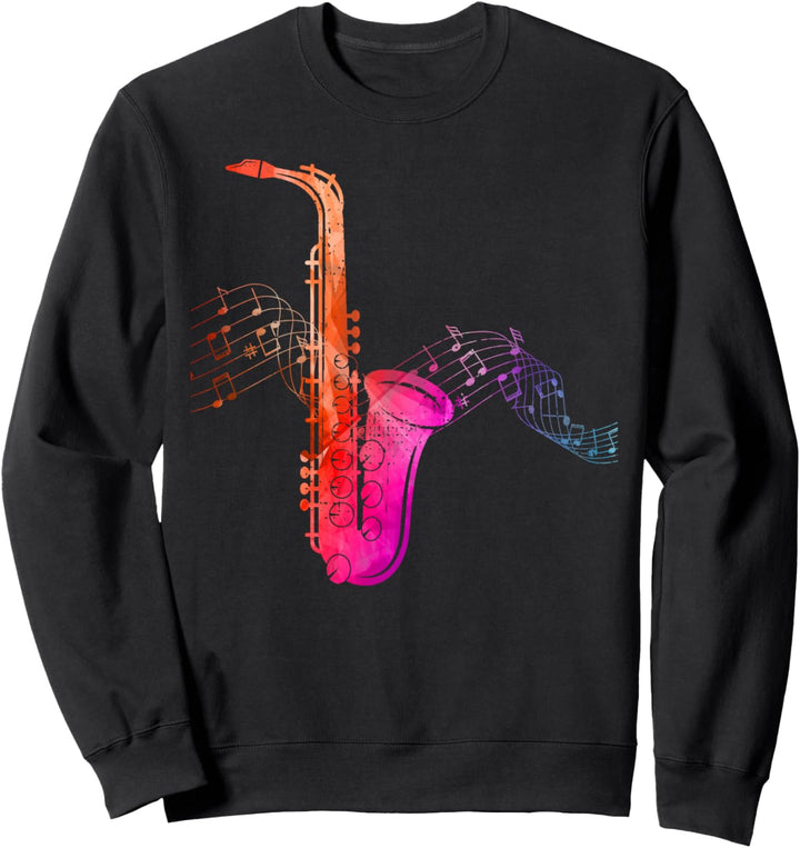 Buntes Notenblatt mit Saxophon für Saxophonist Sweatshirt