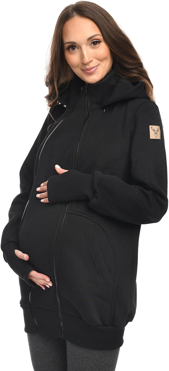 MijaCulture 3in1 Tragejacke Umstandspullover für Tragetuch für Babytrage Kängurujacke 4132 (Schwarz,