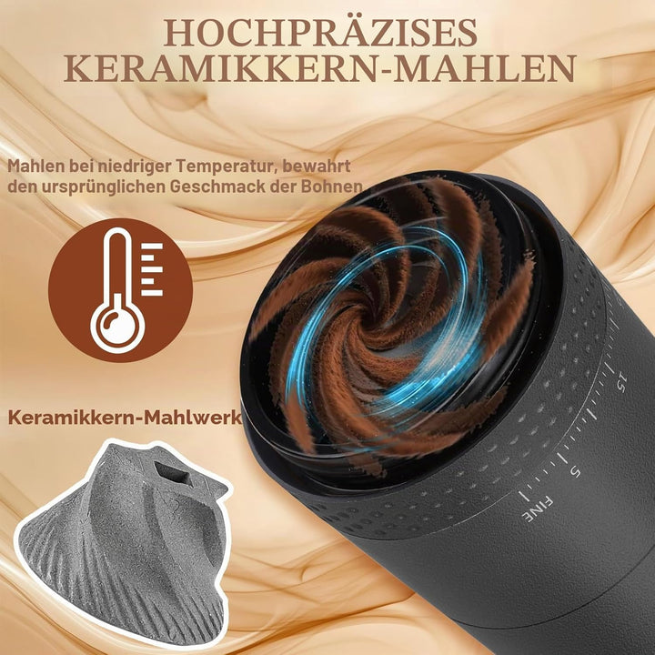 Kaffeemühle Elektrisch, USB Wiederaufladbare Tragbare Kaffemühle mit 38-stufiger Mahlgrad-Einstellun