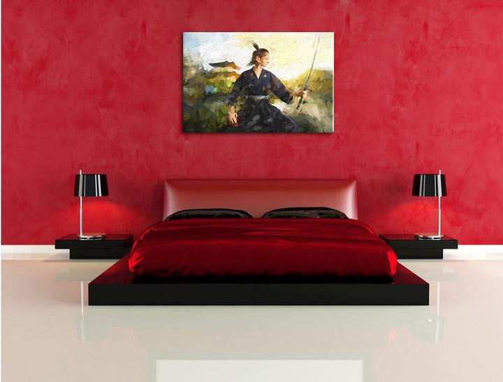 Pixxprint Samurai-Kriegerin als Leinwandbild/Grösse: 100x70 / Wandbild/Kunstdruck/fertig bespannt, 1