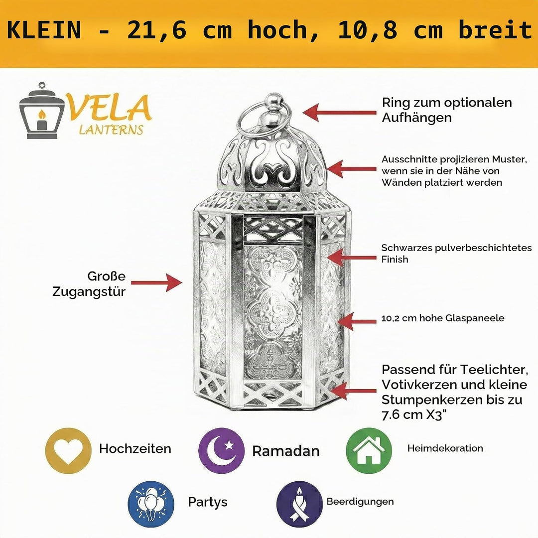 Dekorative marokkanische Laterne aus schwarzem Metall mit Kerzenhalter – Innen-/Aussenbereich, Heimd