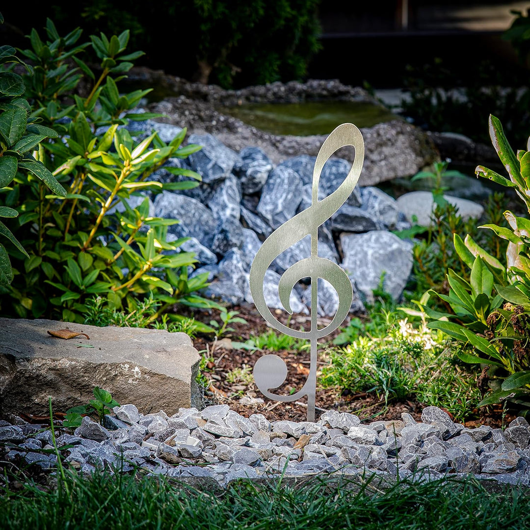 MM Steel Styles Edelstahl Notenschlüssel Beetstecker-einfach einsteckbare Gartendeko aus hochwertige