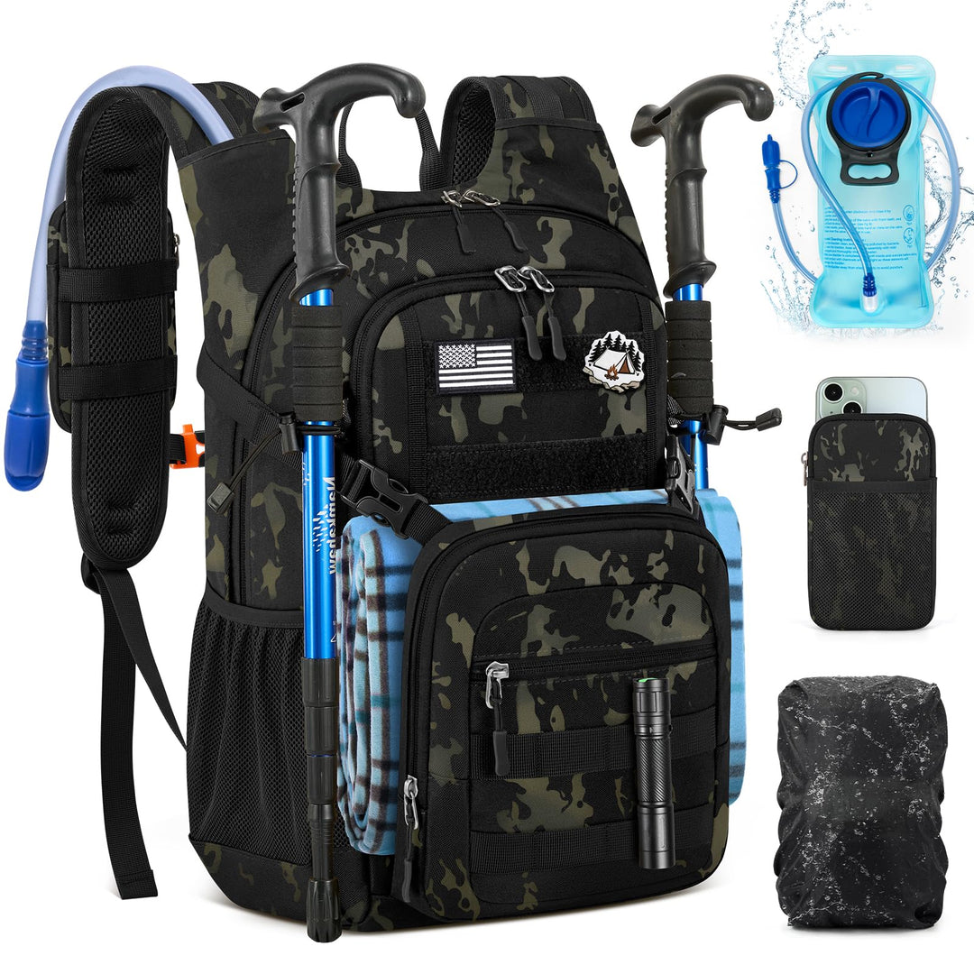 RAINSMORE Wanderrucksack 18L mit 2L Blase & Regenschutz | Leichter Trinkrucksack für Laufen, Radfahr
