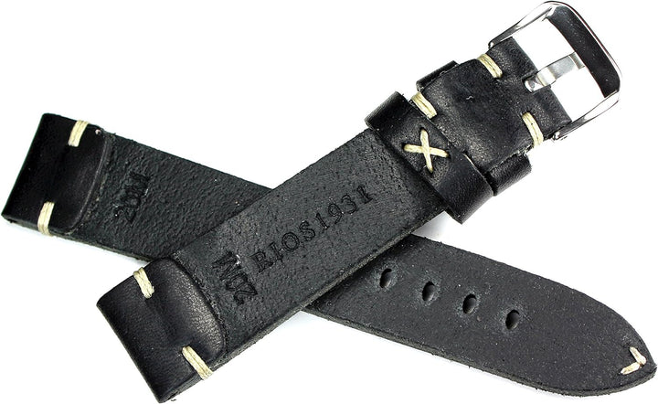 Sulla RIOS 1931 20 mm Herren Kalbsleder Deutsch Uhrenarmband Vintage Pilot schwarz Weisse Naht 20/16