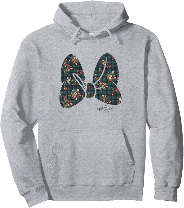 Disney Minnie Mouse Floral Plaid Large Bow Pullover Hoodie