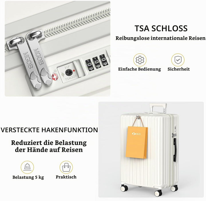 MGOB Koffer Mittelgross Hartschalen Erweiterbar in Polycarbonat Reisekoffer mit 4 Rollen und Haken |
