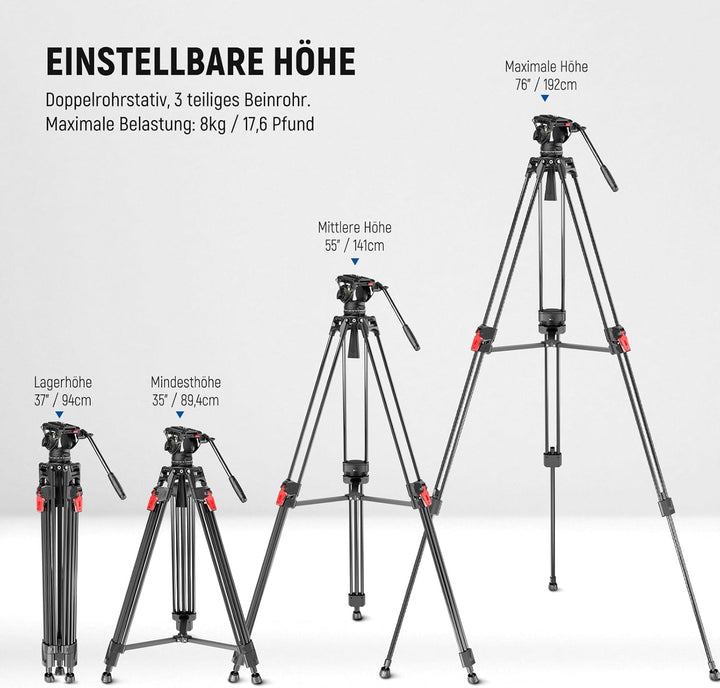 NEEWER 76" Kamera Videostativ mit Fluidkopf, One Step Schnellverschluss, Robustes Aluminium Tragesta
