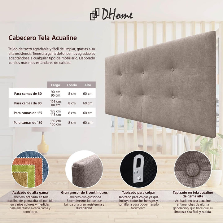 DHOME Kopfteil, gepolstertes Bett Kopfteil 8cm dick. Gepolstertes Kopfteil ACUALINE Stoff und Kunstl