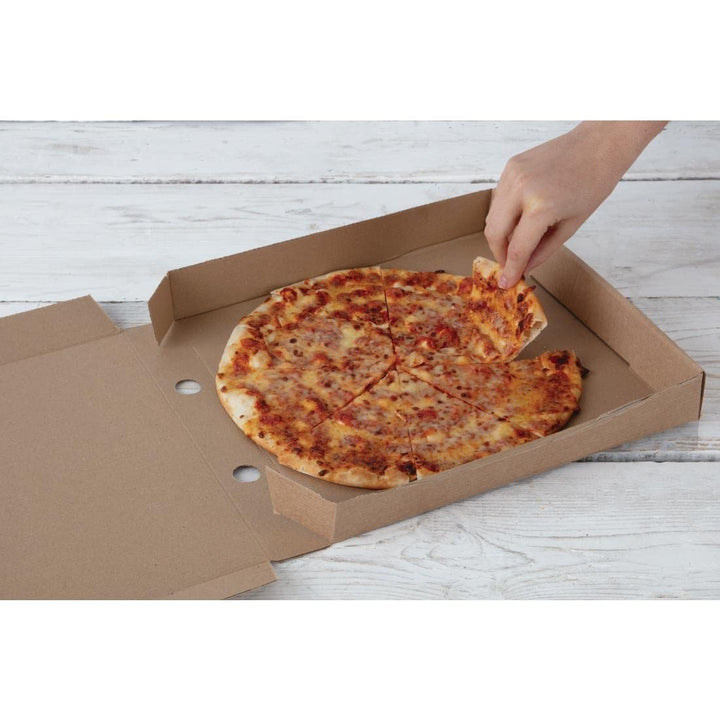 Fiesta kompostierbare Pizzakartons 12 Zoll (Packung mit 100 Stück), Farbe Kraft, gewellte Konstrukti