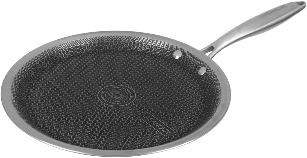 Kasanova 1 DREIPLAGIGE CRÊPIERA CM28 MIT 3 SCHICHTEN, Edelstahl Aluminium, Silber/Schwarz
