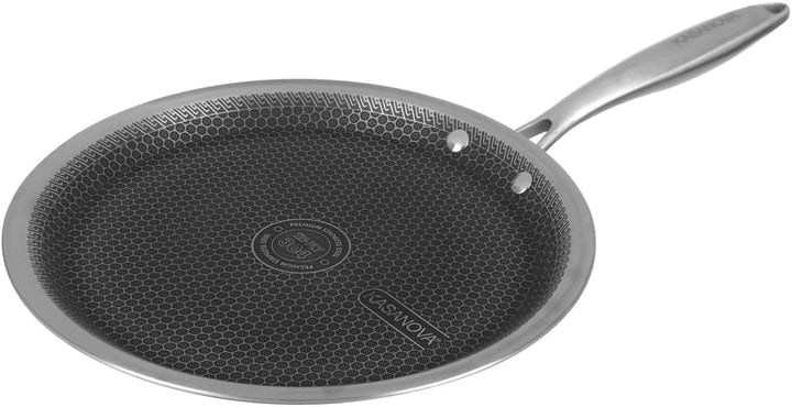 Kasanova 1 DREIPLAGIGE CRÊPIERA CM28 MIT 3 SCHICHTEN, Edelstahl Aluminium, Silber/Schwarz