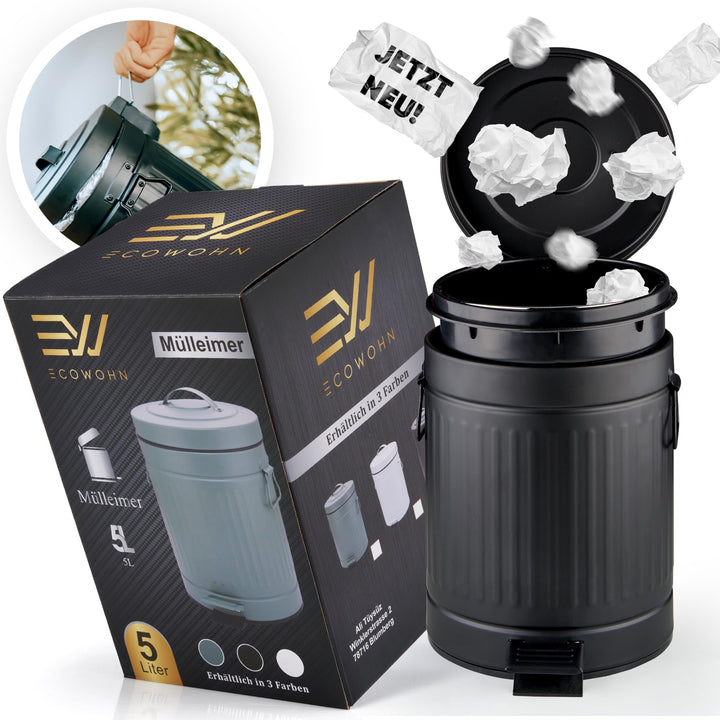 Mülleimer fürs Bad, Kosmetikeimer [Softclose, 5 Liter in Landhausstil] Kleiner Badmülleimer | Abfall